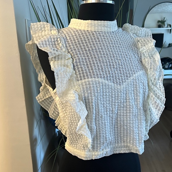 Maeve Textured Cream Ruffle Blouse - Picture 6 of 13